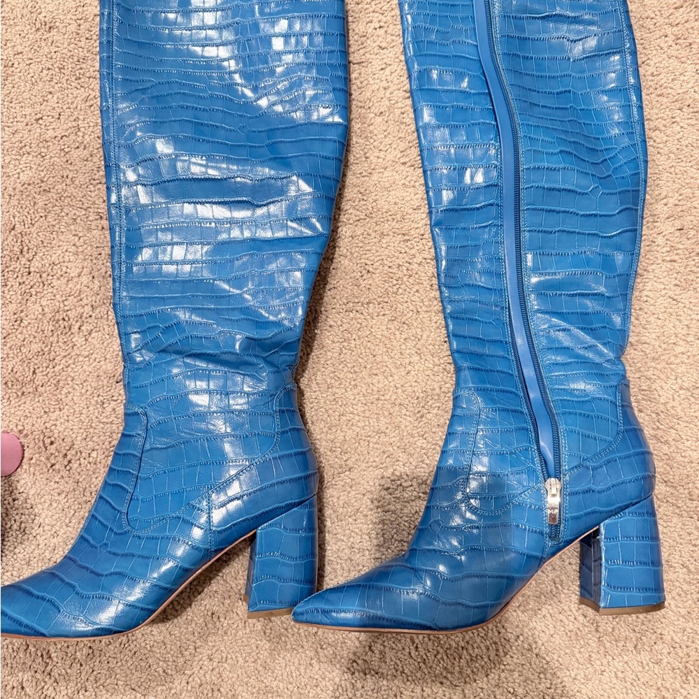 Marc fisher Blue Croc-Embossed Knee-High Boots